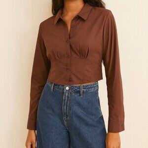 NWOT Love Tree | Chocolate Brown Button Down Corset Crop Top | Size Large